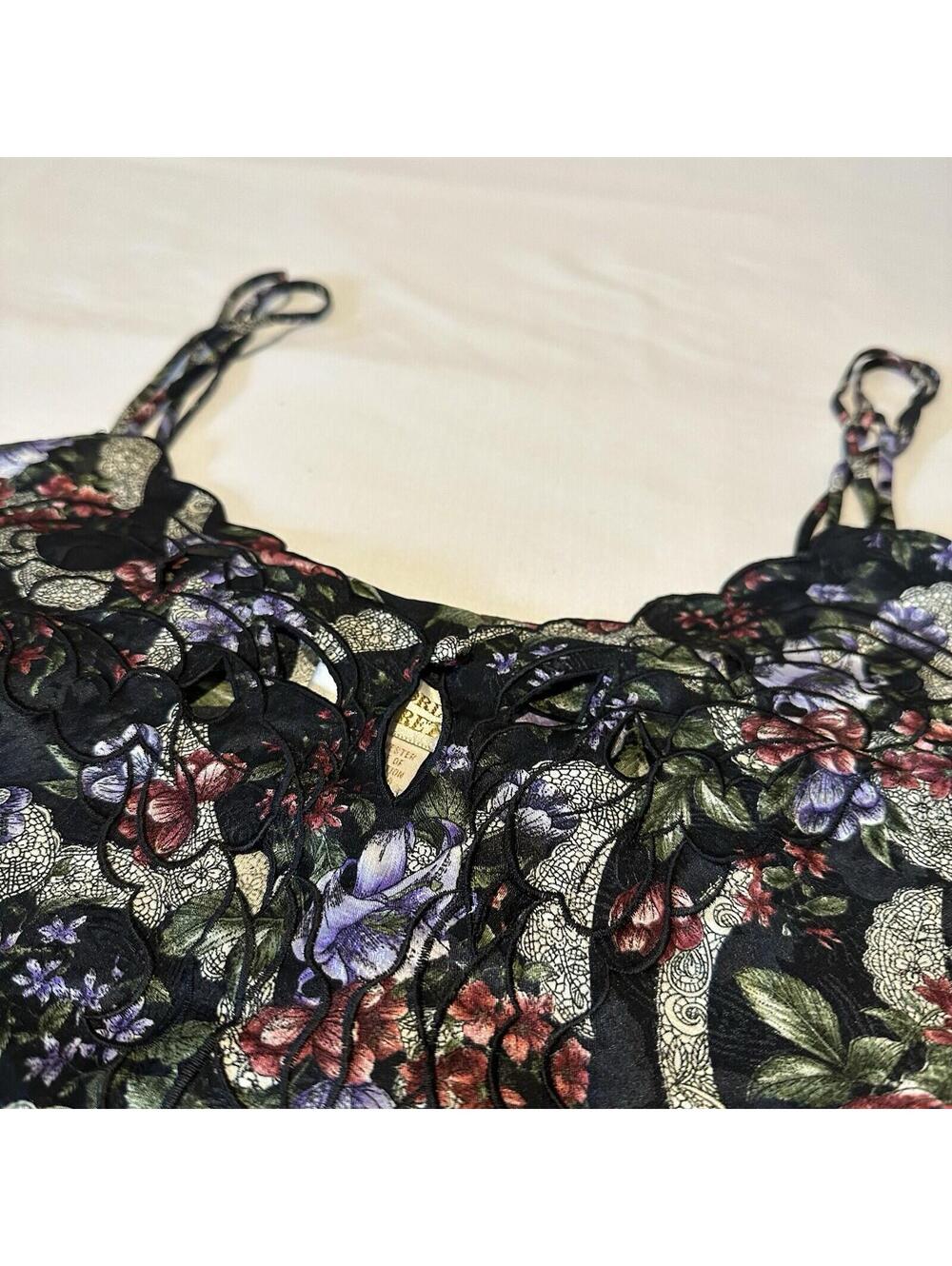 Vintage Victoria’s Secret Black Floral Pajama Lingerie Cropped Cami Top Sz Large - Picture 7 of 11